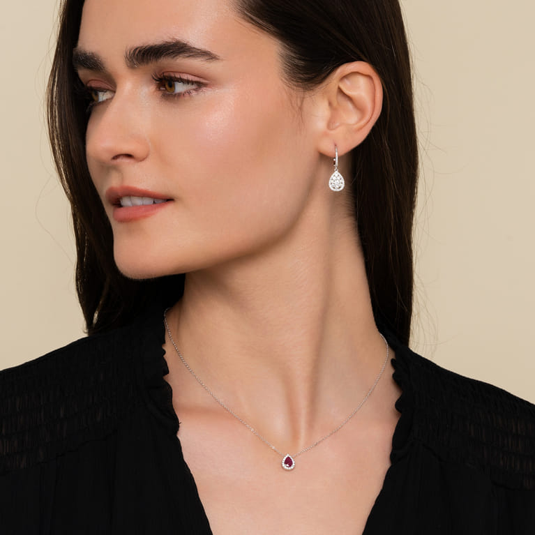 14K White Gold Cluster Diamond Teardrop Earrings - 1 ct - Shot 3