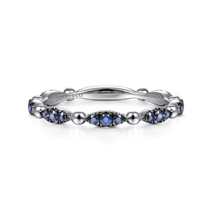 14K White Gold Cluster Sapphire and Bujukan Ball Stackable Ring