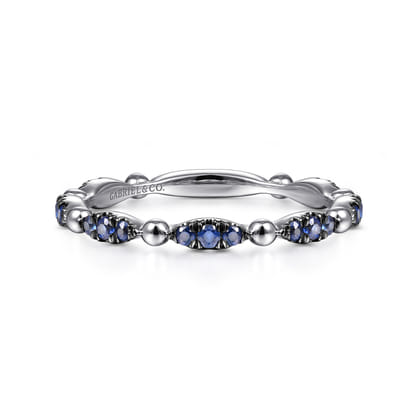 14K White Gold Cluster Sapphire and Bujukan Ball Stackable Ring