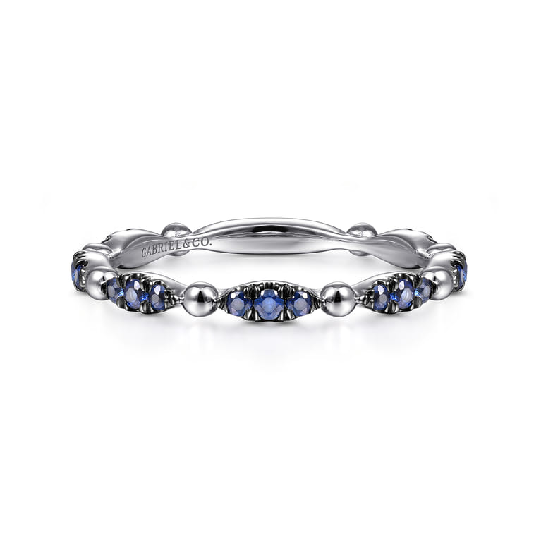 14K White Gold Cluster Sapphire and Bujukan Ball Stackable Ring - Shot 1
