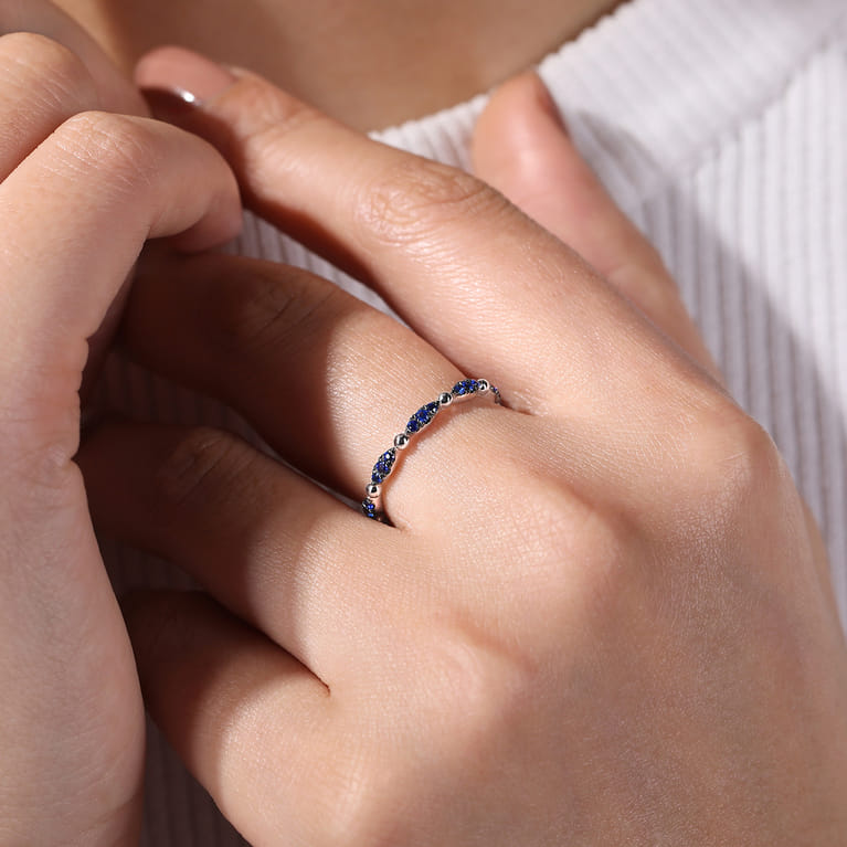 14K White Gold Cluster Sapphire and Bujukan Ball Stackable Ring - Shot 5
