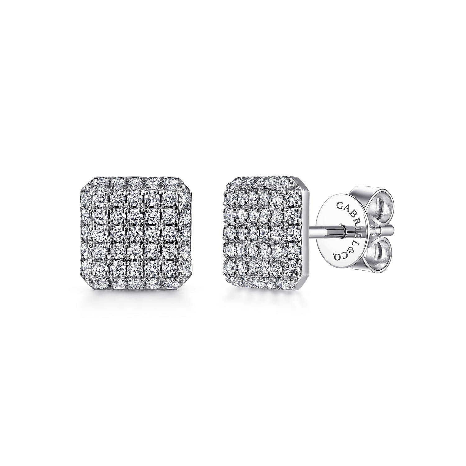 14K White Gold Cluster Square Diamond Stud Earrings - 0.5 ct - Shot 1