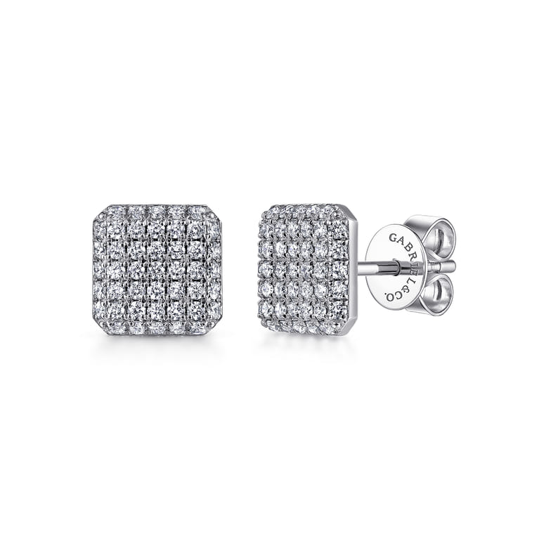 14K White Gold Cluster Square Diamond Stud Earrings - 0.5 ct - Shot 1