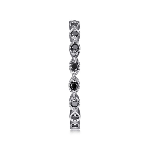 14K White Gold Contoured Marquise Station Black Diamond Stackable Ring - 0.25 ct - Shot 4