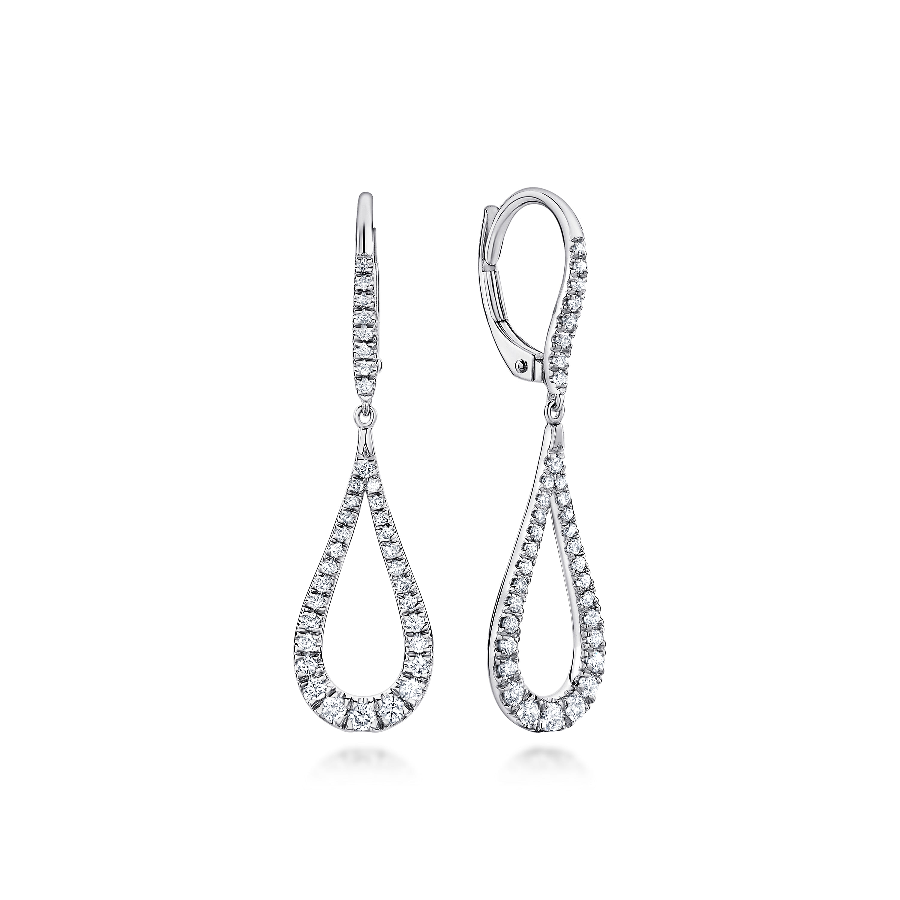 14K White Gold Contoured Pear Shaped Diamond Drop Earrings - 0.5 ct - Shot 1