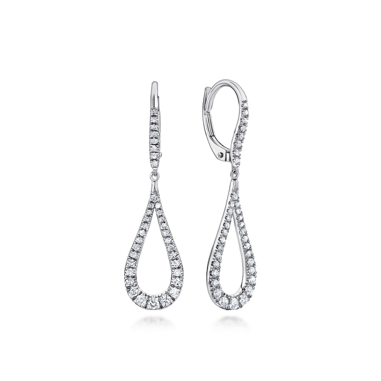 14K White Gold Contoured Pear Shaped Diamond Drop Earrings - 0.5 ct - Shot 1