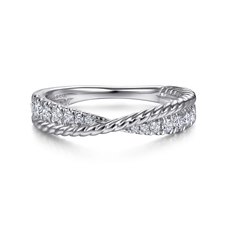Fancy Wedding Ring in 14k White Gold with Round Natural Diamond at Gabriel & Co. - Shot 1