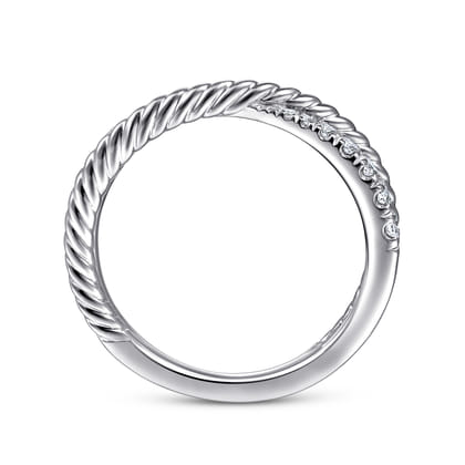 14K White Gold Criss Cross Diamond Anniversary Band with Twisted Rope Detail