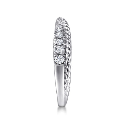14K White Gold Criss Cross Diamond Anniversary Band with Twisted Rope Detail