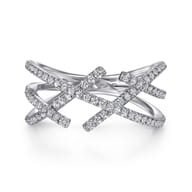 14K White Gold Criss Cross Pave Diamond Ring
