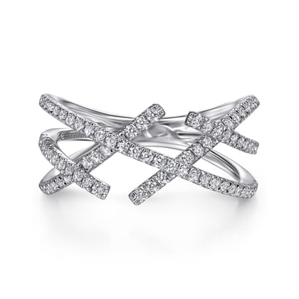 14K White Gold Criss Cross Pave Diamond Ring