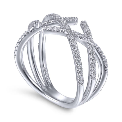 14K White Gold Criss Cross Pave Diamond Ring