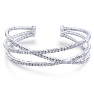 14K White Gold Criss Crossing Diamond Cuff