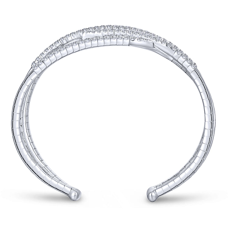 14K White Gold Criss Crossing Diamond Cuff