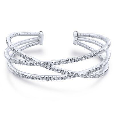 14K White Gold Criss Crossing Diamond Cuff - 1.65 ct - Shot 1