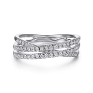 14K White Gold Criss Crossing Diamond Ring