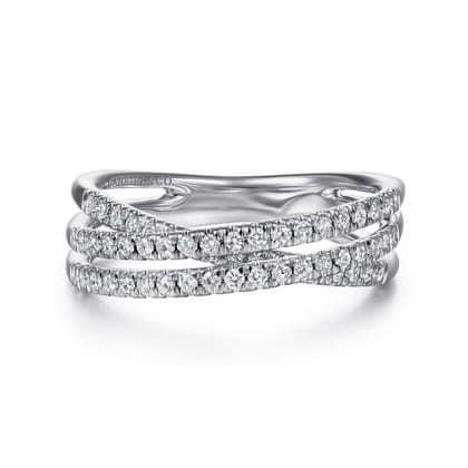 14K White Gold Criss Crossing Diamond Ring
