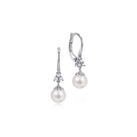14K White Gold Cultured Pearl Diamond Drop Earrings