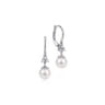 14K White Gold Cultured Pearl Diamond Drop Earrings - 0.15 ct