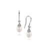14K White Gold Cultured Pearl Diamond Fish Hook Drop Earrings - 0.06 ct