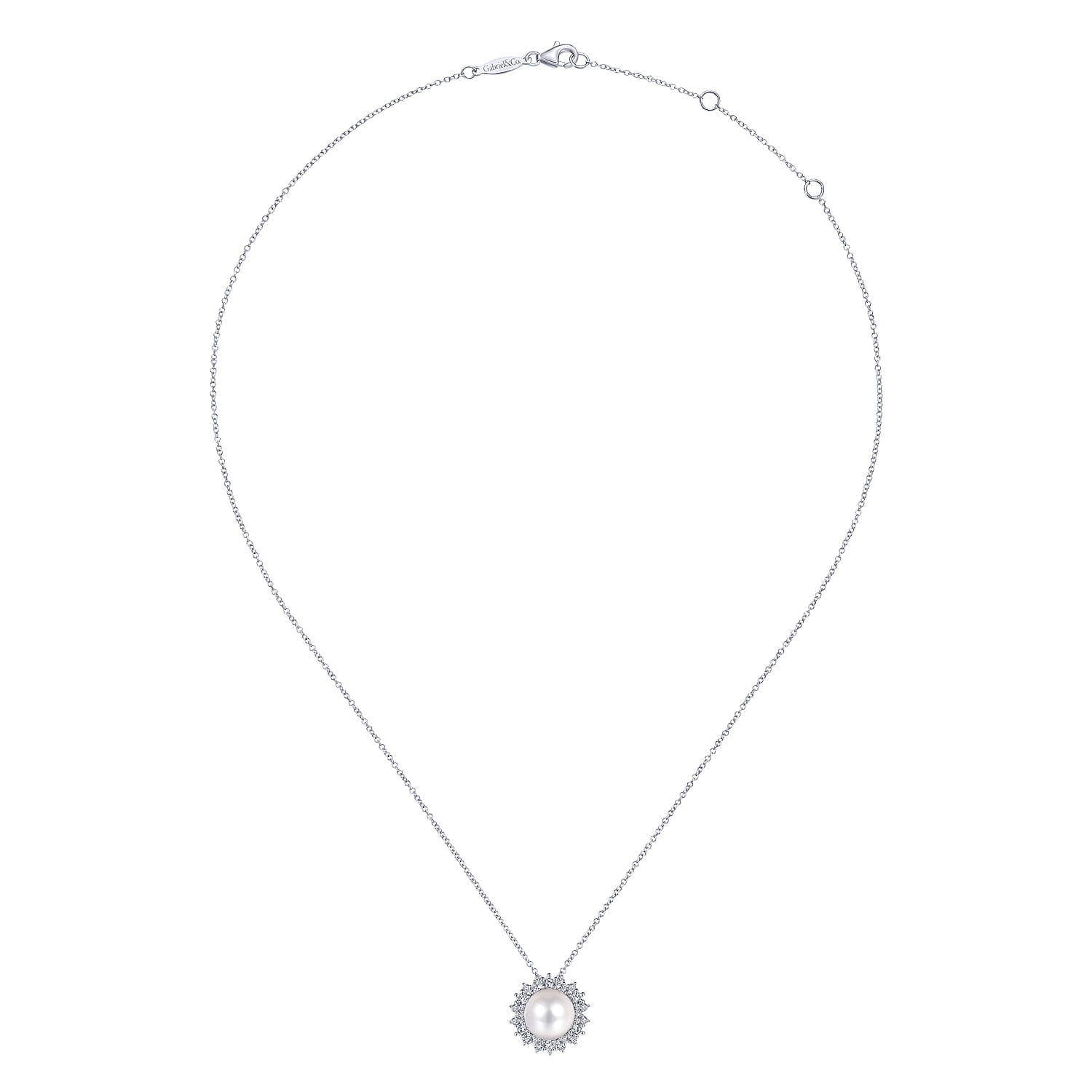 14K White Gold Cultured Pearl Diamond Halo Pendant Necklace - 0.5 ct - Shot 2