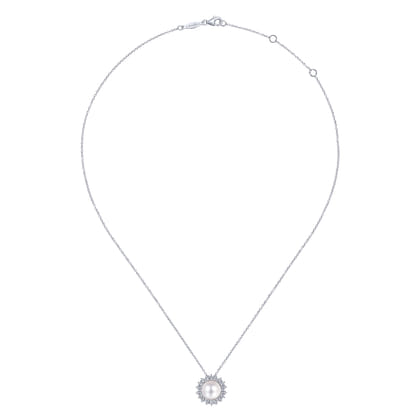 14K White Gold Cultured Pearl Diamond Halo Pendant Necklace