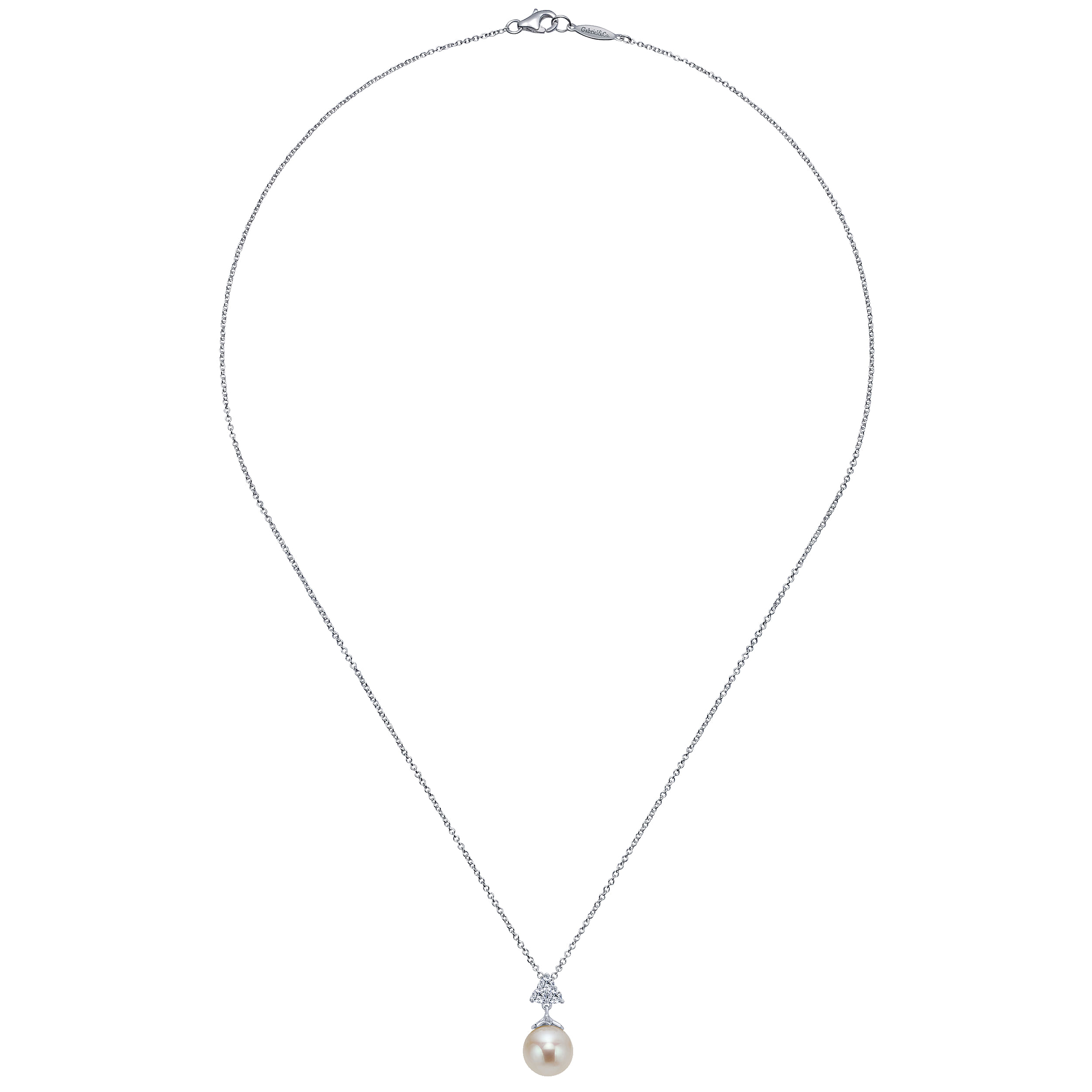 14K White Gold Cultured Pearl Drop Necklace with Diamond Accent - 0.15 ct - Shot 2