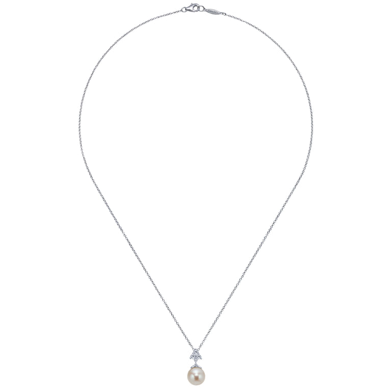 14K White Gold Cultured Pearl Drop Necklace with Diamond Accent - 0.15 ct - Shot 2