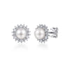 14K White Gold Cultured Pearl Scalloped Diamond Halo Stud Earrings - 0.4 ct