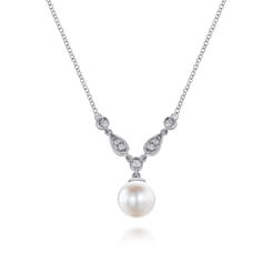 14K White Gold Cultured Pearl and Diamond Accent Necklace