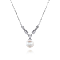 14K White Gold Cultured Pearl and Diamond Accent Necklace