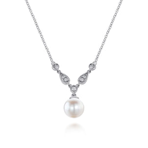 14K White Gold Cultured Pearl and Diamond Accent Necklace
