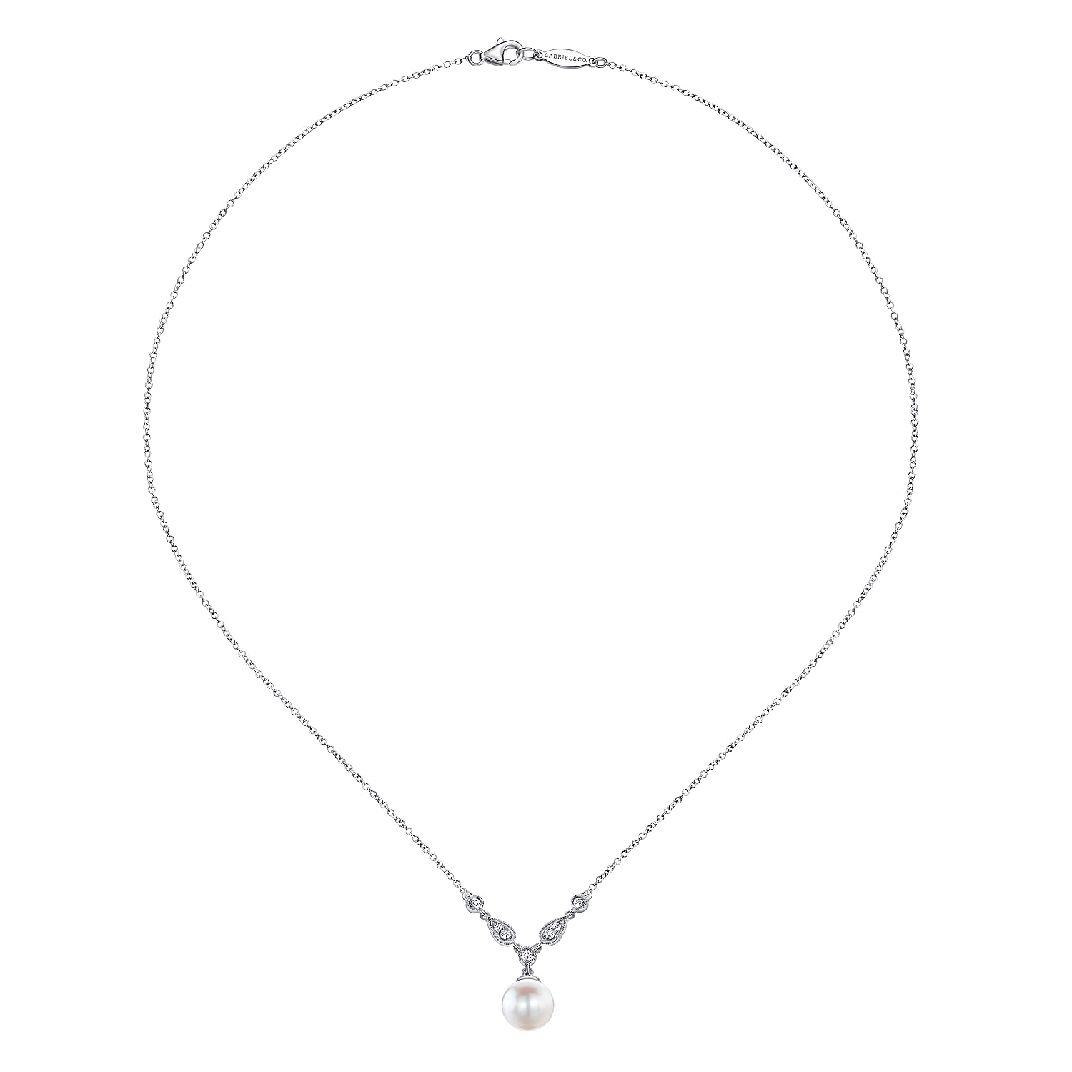 14K White Gold Cultured Pearl and Diamond Accent Necklace