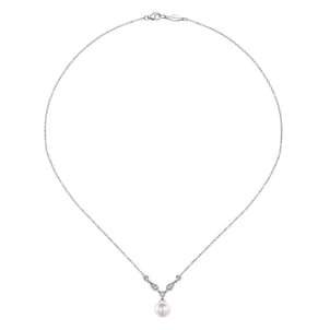 14K White Gold Cultured Pearl and Diamond Accent Necklace
