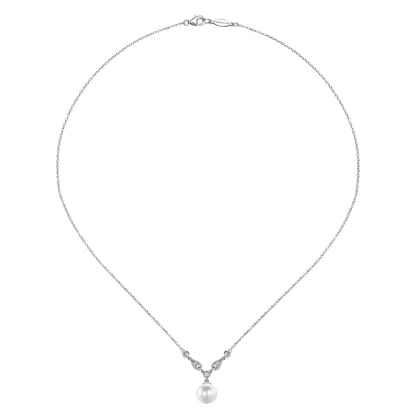 14K White Gold Cultured Pearl and Diamond Accent Necklace