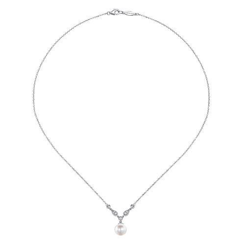 14K White Gold Cultured Pearl and Diamond Accent Necklace - 0.08 ct - Shot 2