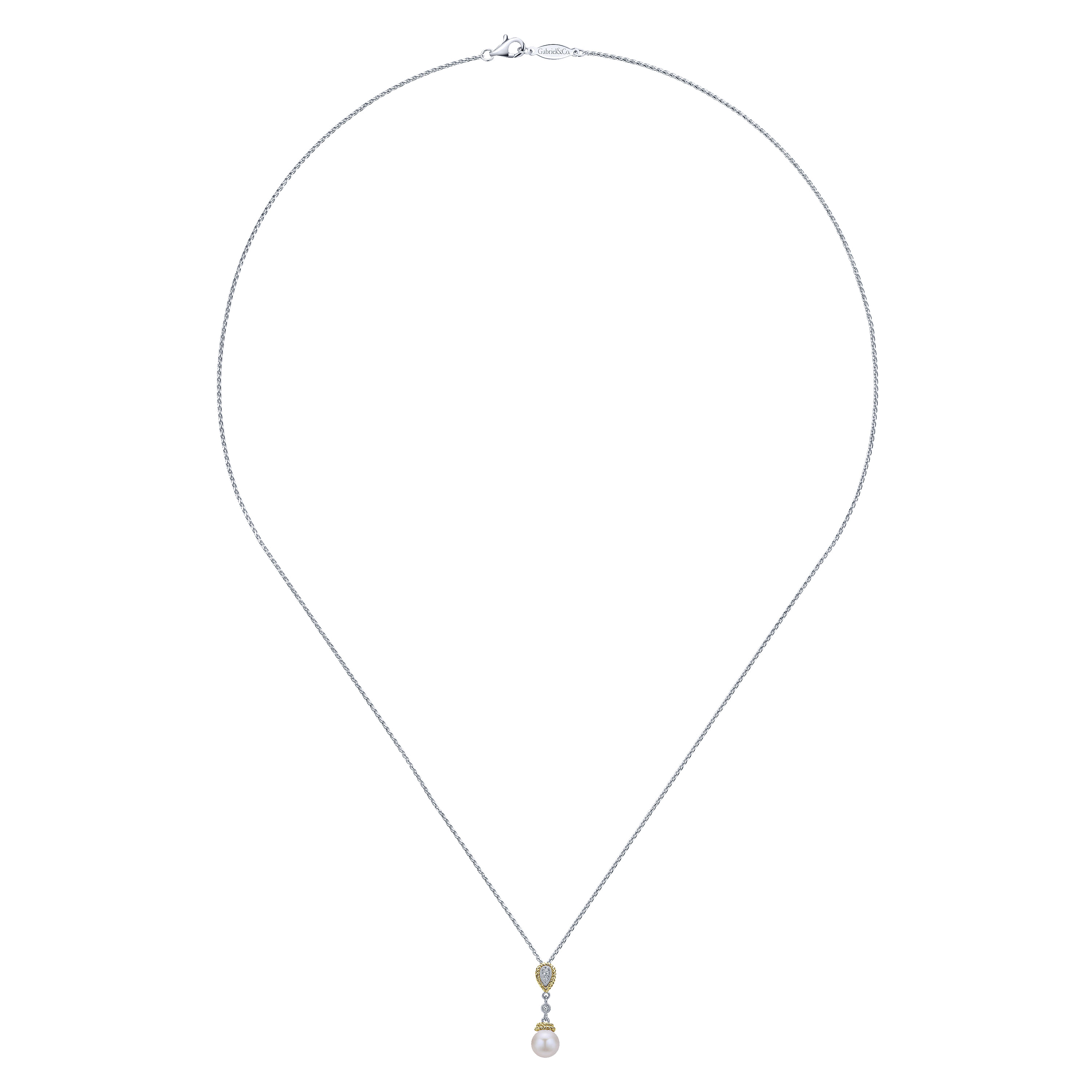 14K White Gold Cultured Pearl and Diamond Accent Pendant Necklace - 0.03 ct - Shot 2