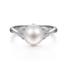 14K White Gold Cultured Pearl and Diamond Cluster Ring - 0.18 ct