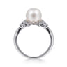 14K White Gold Cultured Pearl and Diamond Cluster Ring - 0.18 ct