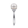 14K White Gold Cultured Pearl and Diamond Cluster Ring - 0.18 ct
