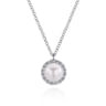 14K White Gold Cultured Pearl and Diamond Halo Pendant Necklace - 0.12 ct