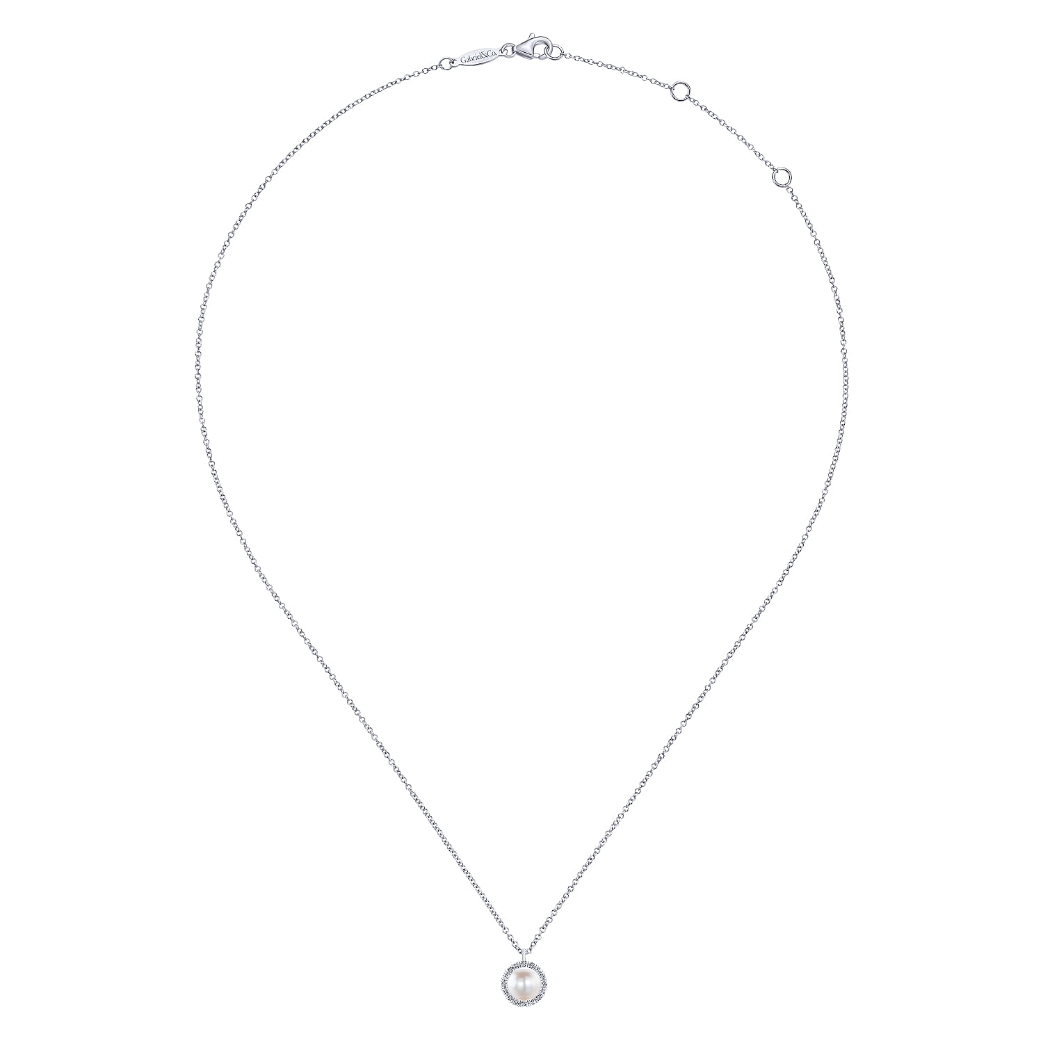 14K White Gold Cultured Pearl and Diamond Halo Pendant Necklace - 0.12 ct - Shot 2