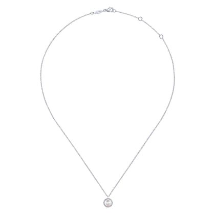 14K White Gold Cultured Pearl and Diamond Halo Pendant Necklace
