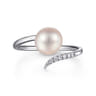 14K White Gold Cultured Pearl and Diamond Open Wrap Ring - 0.05 ct