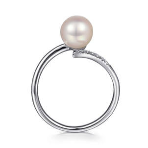14K White Gold Cultured Pearl and Diamond Open Wrap Ring