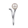14K White Gold Cultured Pearl and Diamond Open Wrap Ring - 0.05 ct