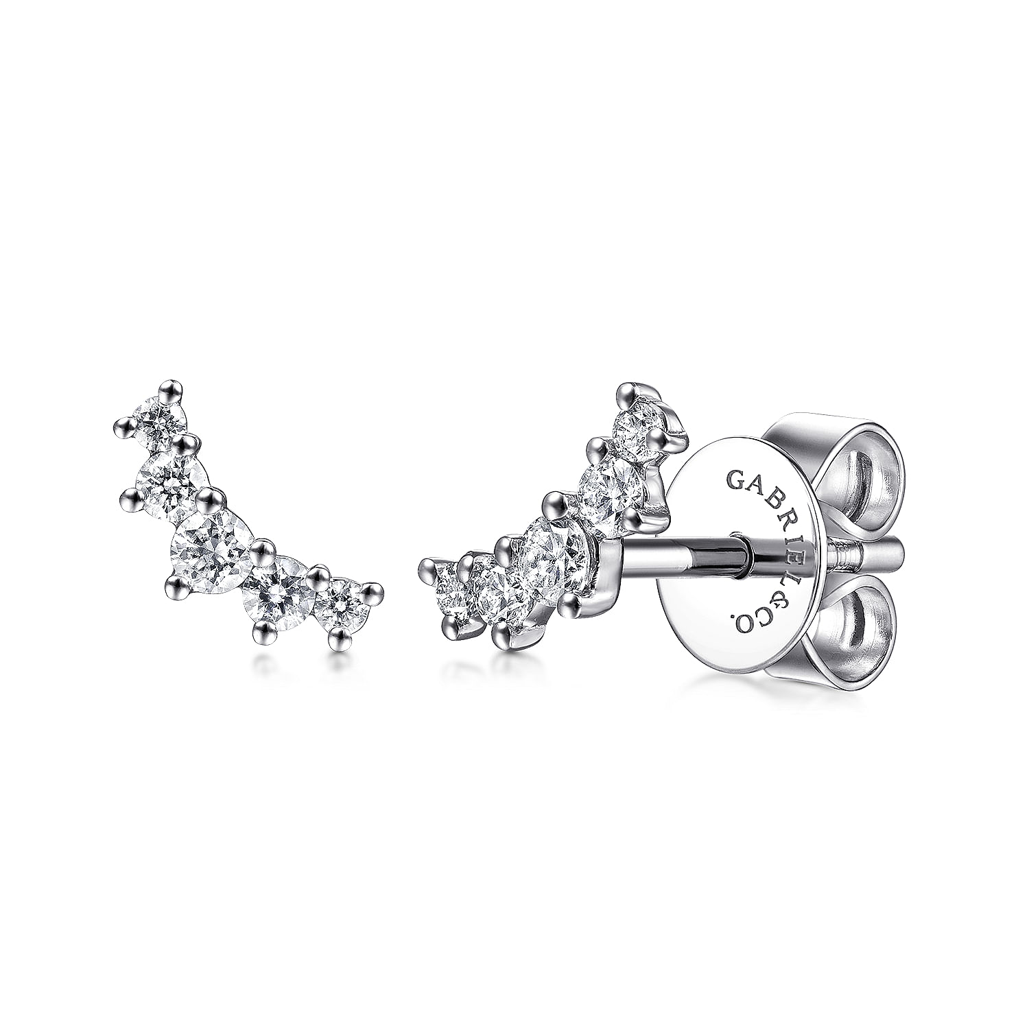 14K White Gold Curved 5 Stone Diamond Stud Earrings