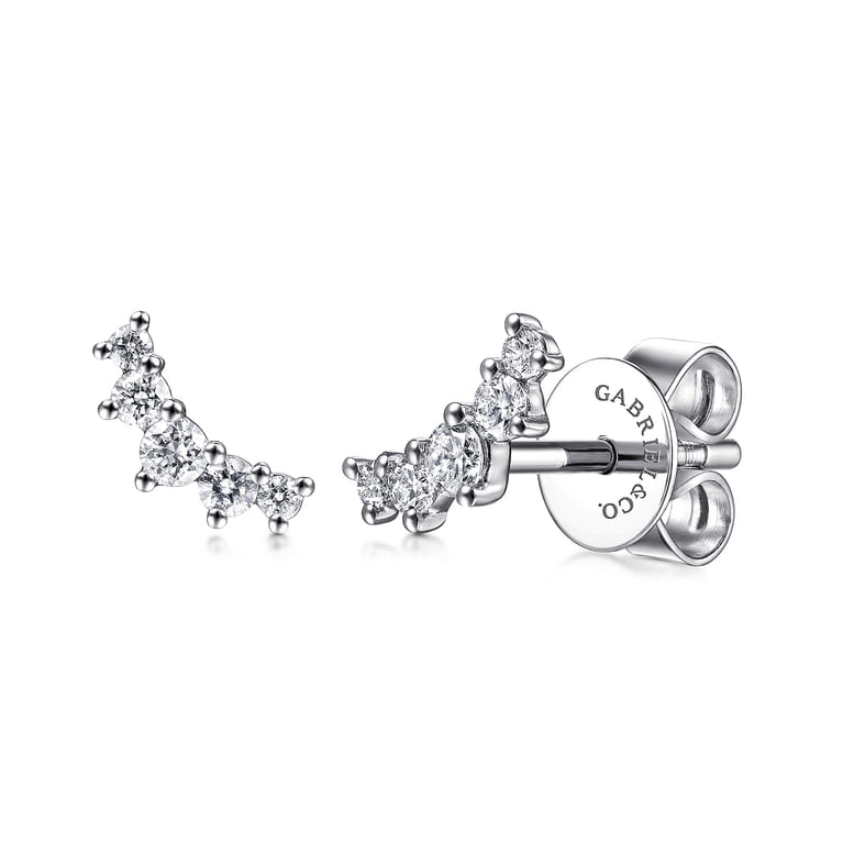 14K White Gold Curved 5 Stone Diamond Stud Earrings - 0.2 ct - Shot 1
