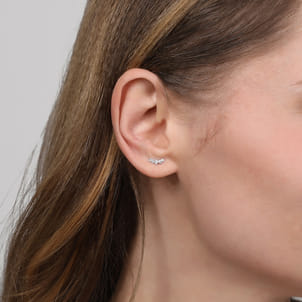 14K White Gold Curved 5 Stone Diamond Stud Earrings