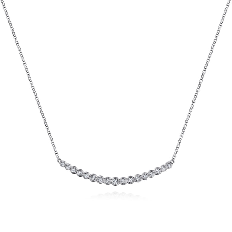 14K White Gold Curved Bar Necklace with Bezel Set Round Diamonds - 0.24 ct - Shot 1